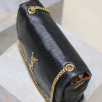 Saint Laurent Reversible Kate Medium In Crocodile-Embossed Leather Black